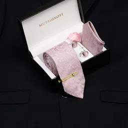 MUTAQINOTI Printed Silk Necktie Accessory Gift Set-48