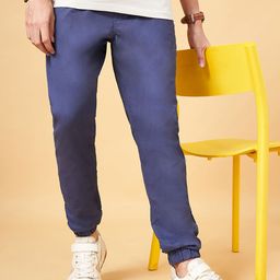 Urban Ranger by pantaloons Men Blue Slim Fit Pure Cotton Joggers Trousers-picture-7