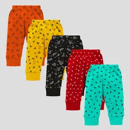 KUCHIPOO Kids-Unisex  Pack Of 5 Red & Orange Printed Cotton Lounge Pants-46