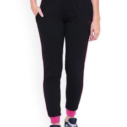 DYCA Women Black And Fuchsia Pink Solid Regular Fit Cotton Joggers-11