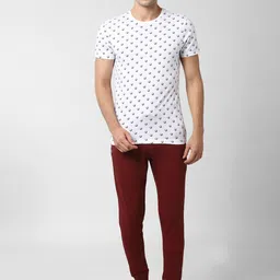 Peter England Men White & Maroon Printed Pure Cotton Night suit-picture-3