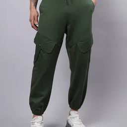 Bewakoof AIR Men Green Relaxed-Fit Cotton Joggers-image-73