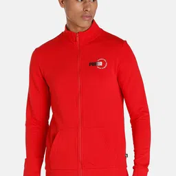 Puma Men Red Knitted Sports Logo Cotton Slim Fit Outdoor Sporty Jacket-8