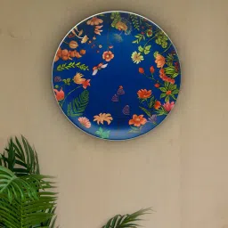 kolorobia Multicolor Ceramic Floral Bliss Blue Decorative Wall Plate-picture-49
