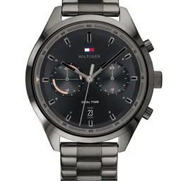 Tommy Hilfiger Men Black Dial & Grey Stainless Steel Straps Analogue Watch TH1791727-3