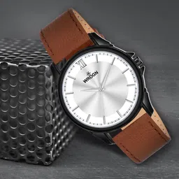 WROGN Men Textured  Dial & Leather Style Straps Analogue Watch HOBWRG-24-0438-5