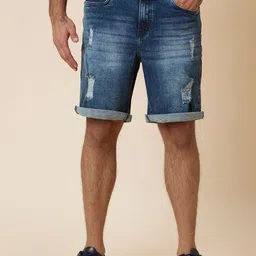 Globus Men Stretchable Mid-Rise Distressed Washed Denim Shorts-picture-37