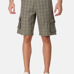 IX IMPRESSION Men Checked Cotton Cargo Shorts-picture-8