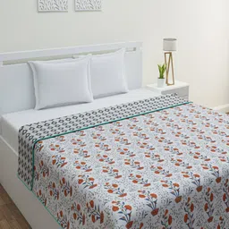 HOME AFFAIRS Springfield White Floral Printed AC Room 300 GSM Pure Cotton Single Bed Dohar-image-49