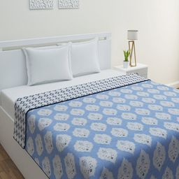 HOME AFFAIRS Springfield Blue & White Printed AC Room 300 GSM Pure Cotton Double Bed Dohar-image-75