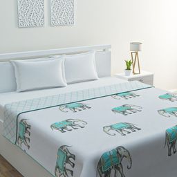 HOME AFFAIRS Springfield White Printed AC Room 300 GSM Pure Cotton Double Bed Dohar-image-39