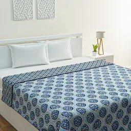HOME AFFAIRS Springfield Blue Floral Printed AC Room 300 GSM Pure Cotton Double Bed Dohar-image-47