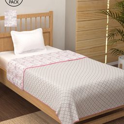 Story@home Set of 3 Pink & White Floral AC Room 200 GSM Single Bed Dohar-11