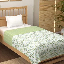 Story@home Olive Green & Green Floral AC Room 150 GSM Single Bed Dohar-image-70