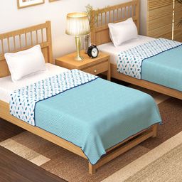 Story@home White & Blue Set of 2 Geometric AC Room 150 GSM Single Bed Dohar-5