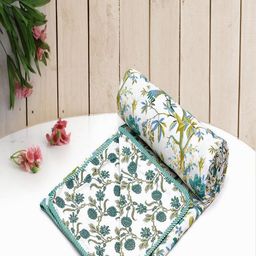 CHICERY Green & Blue Floral AC Room Cotton 210 GSM Single Bed Dohar-image-65