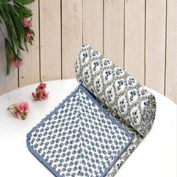 CHICERY White & Blue Floral AC Room 210 GSM Cotton Single Bed Dohar-image-47
