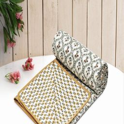CHICERY White & Grey Floral AC Room Cotton 210 GSM Single Bed Dohar-image-97