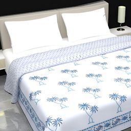 Jaipur Dohar White & Blue Floral AC Room 150 GSM Double Bed Dohar-image-15