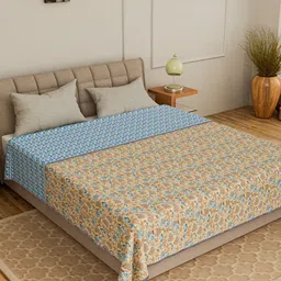 CURIOUS LIFESTYLE Beige & Blue Ethnic Motifs Summer 150 GSM Reversible Double Bed Dohar-image-88