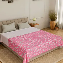 CURIOUS LIFESTYLE Pink & Blue Floral Printed 150 GSM Cotton Double Bed Dohar-image-76