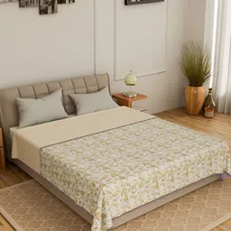 CURIOUS LIFESTYLE White & Green Floral Printed 150 GSM Cotton Double Bed Dohar-image-79
