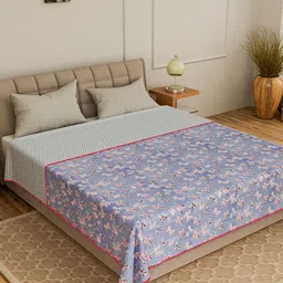 CURIOUS LIFESTYLE Blue & White Floral Summer 150 GSM Reversible Double Bed Dohar-image-23