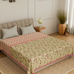 CURIOUS LIFESTYLE Beige & Pink Floral Printed 150 GSM Cotton Double Bed Dohar-image-74