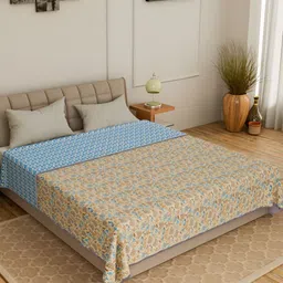 CURIOUS LIFESTYLE Blue & Beige Floral Printed 150 GSM Cotton Double Bed Dohar-image-75