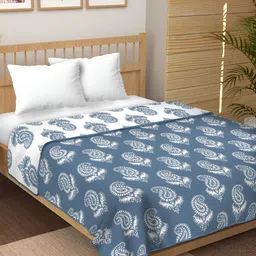 CURIOUS LIFESTYLE White & Blue Ethnic Motifs AC Room Cotton 150 GSM Double Bed Dohar-image-81