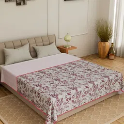 CURIOUS LIFESTYLE Pink & White Floral Printed 150 GSM Cotton Double Bed Dohar-image-78