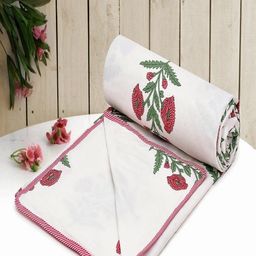 CHICERY Pink & White Floral AC Room Cotton 210 GSM Double Bed Dohar-image-8