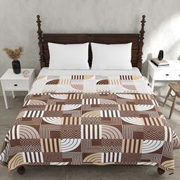 JAIPUR FABRIC Brown & White Geometric 150 GSM Cotton Reversible Double Bed Dohar-16