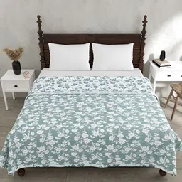 JAIPUR FABRIC Summer Revival Green Floral 150 GSM Cotton Reversible Double Bed Dohar-image-33