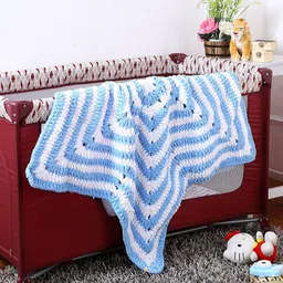 Magic Needles Blue & White Geometric AC Room Single Bed Pram-image-63