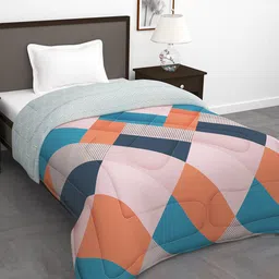 Story@home Pink & Blue Geometric 180 GSM AC Room Reversible Single Bed Comforter-16