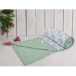 Trance home Linen Spring Green Leaves 210 GSM Pure Cotton Reversible Double Bed Size Dohar-image-48
