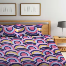 arrabi Multicolor Abstract 300 TC Cotton Blend Double King Sized Bedsheet With 2 Pillow Covers-picture-48