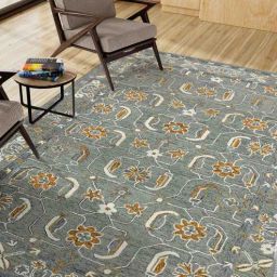 saraswati global Grey Floral Wool 5 ft x 7 ft Hand Tufted Carpet-picture-0