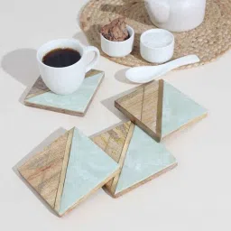 ireka homes White Mango Wood (Set of 4) Resin & Brass Coasters-picture-29