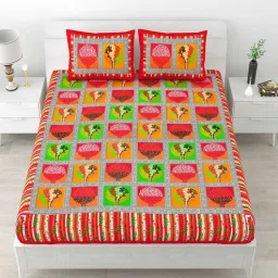 uniqchoice Red Abstract 120 TC Cotton Queen Sized Bedsheet with 2 Pillow Cover-picture-7