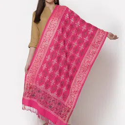 KLOTTHE Women Pink & Gold-Toned Embroidered Wool Stole-image-93