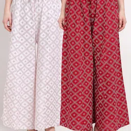 GRACIT Women White & Maroon Set Of 2 Block Printed Flared Fit Palazzo-picture-46