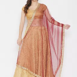 Clora Creation Maroon & Gold-Toned Ethnic Motifs Embroidered Dupatta with Beads and Stones-picture-15