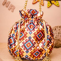 NR By Nidhi Rathi White & Blue Printed Potli Clutch-3