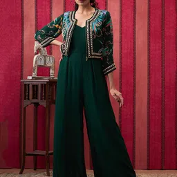 SOUP BY SOUGAT PAUL V-Neck Basic Jumpsuit with Embroidered Jacket-image-3