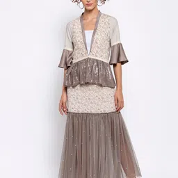LELA Women Beige Shrug with Embroidered-image-81
