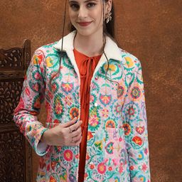 Vishudh Pink Floral Printed Spread Collar Quilted Tailored Jacket-picture-37