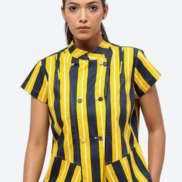 Baawri Striped Pure Cotton Crop Tailored Jacket-45