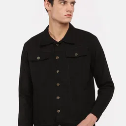 VOXATI Men Black Crop Denim Jacket with Embroidered-image-84